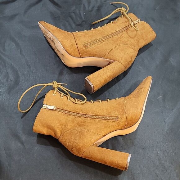 BRAND NEW LILIANA POINTED TOE POINTED TOE LACE-UP BLOCK HEEL FAUX SUEDE … - Picture 9 of 16